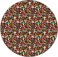 Small Round Tablecloth, Mushrooms Washable Polyester Table Cloth for, Attractive Various Cartoon Leaves and Mushrooms Graphic, Fit Round Tables 61inch, for Holiday Dining Table, Dinner, Party