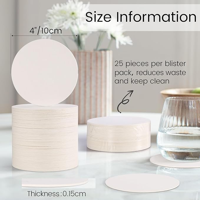800 Pieces Disposable Paper Coasters, GOH DODD Thickened (1.5MM) 4 Inch Bar Coasters Bulk Absorbent Cardboard Blanks for Drinks DIY Arts Crafts Wedding Party Gifts Education, White, Round