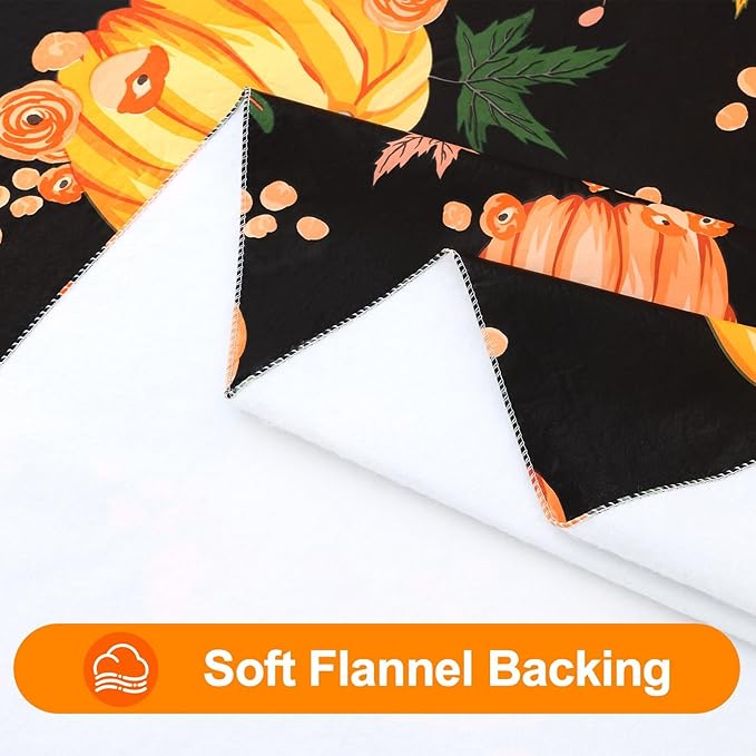 Smiry Fall Rectangle Table Cloth, Waterproof Vinyl Tablecloth with Flannel Backing, Wipeable Autumn Pumpkin Plastic Tablecloths for Harvest and Thanksgiving Parties, (60"x120", Black & Orange)