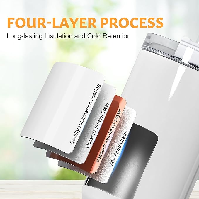 40 oz Sublimation Tumblers with White Handle Lid and Straw 12 Pack Stainless Steel Double Wall Vacuum Insulated Travel Mug Cup Bulk Sublimation Blank for DIY Gift