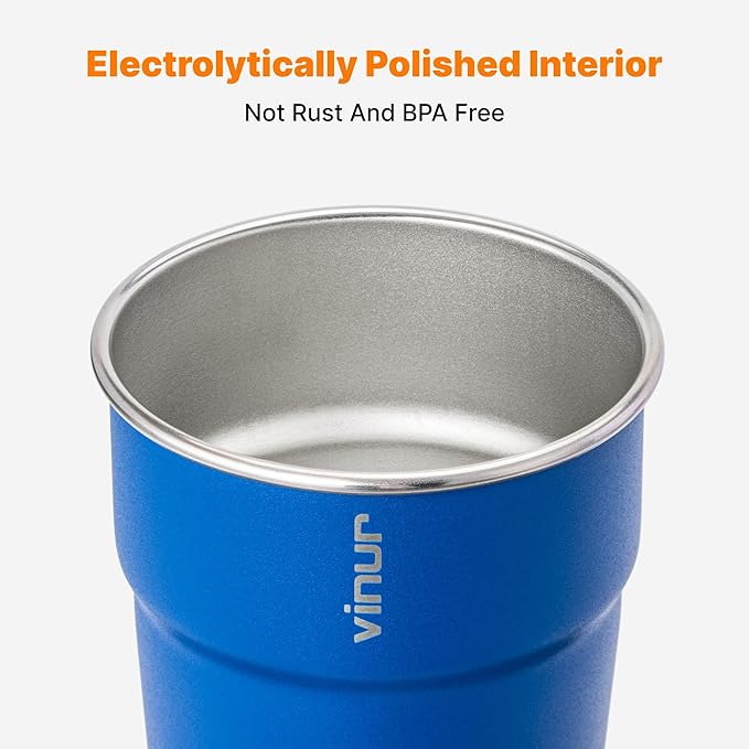 VINUR 8 oz Stainless Steel Cups Tumbler Stackable Metal Drinking Glasses for Travel, Camping, Outdoors, 4 Pack (Baby Blue-Navy-Teal-Purple)