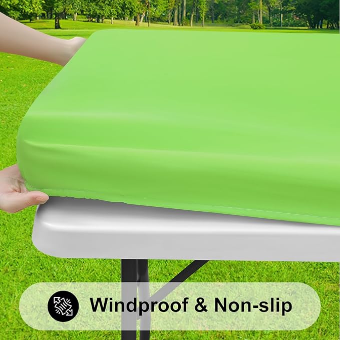 Smiry Rectangle Tablecloth, Elastic Fitted Flannel Backed Vinyl Tablecloths for 4ft Folding Tables, Waterproof Wipeable Table Covers for Indoor, Outdoor, Picnic and Camping (Lime Green, 24"x48")