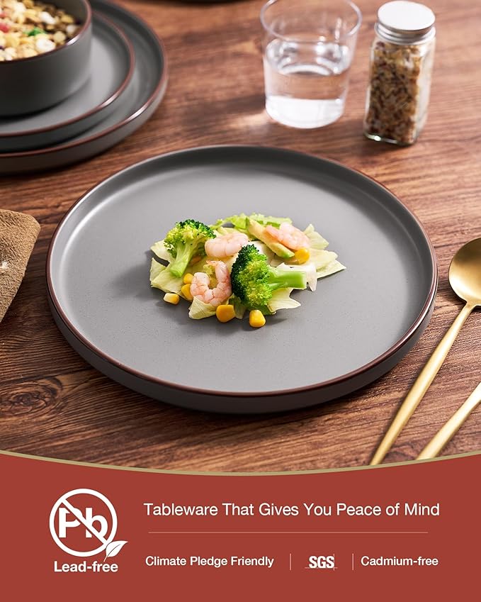 Famiware Nebula Ridge Stoneware Dinnerware Sets for 6, Plates and Bowls Sets, 18 Pieces Dishes Set, Microwave and Dishwasher Safe Kitchen Plates, Dark Gray