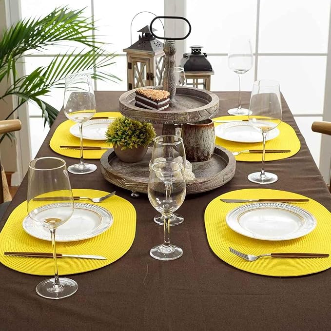 FunWheat Oval Braided Placemats Set of 8 Table Mats for Dining Tables Washable Heat Resistant Place Mats for Indoor Outdoor Use 12 x18 Inch(Oval Yellow, 8pcs)