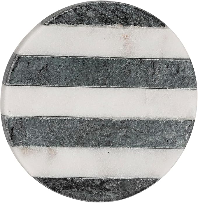 GoCraft White Marble Coasters with Green Striped Inlay – Set of 6 Round Handcrafted Drink Coasters – Elegant Stone Coasters for Beverages, Wine, Coffee, and Bar Glasses – Tabletop Protection