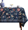 patdrea Designer Dark Blue Linen Rectangular Tablecloth,Vintage Navy French Floral and Birds Pattern Table Cloth,Decoration Table Cover for Kitchen,Dining,Tea Party,Home,Christmas,63"*110"