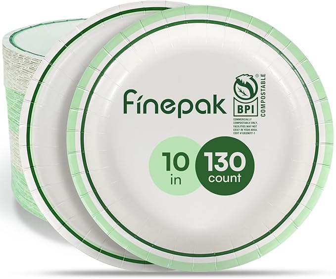 10'' Compostable Paper Plates With Green Circle Rims