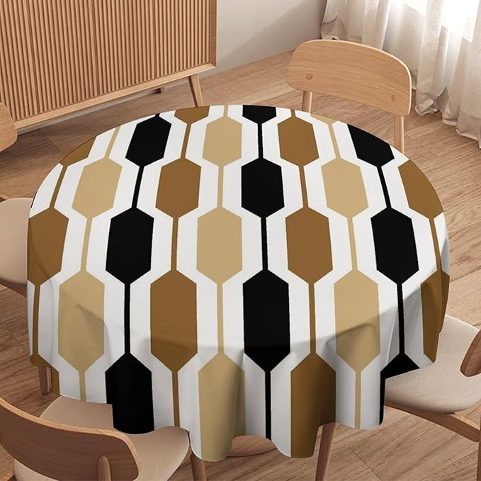 Abstract Boho Geometric Round Tablecloth, Mid Century Modern Geometric Art Retro Print Tablecloth for Home Party Dining Room Kitchen Decor 70Inch(178cm)