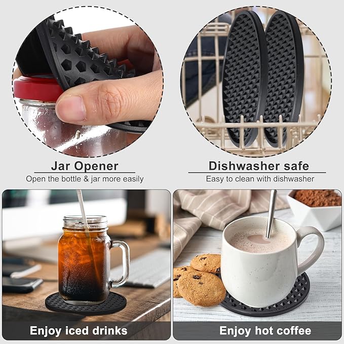 Eccliy 24 Pack Silicone Coasters for Drinks Nonslip Silicone Drink Coasters Cold Hot Heat Resistant for Table Tabletop Coffee Bar (Black)