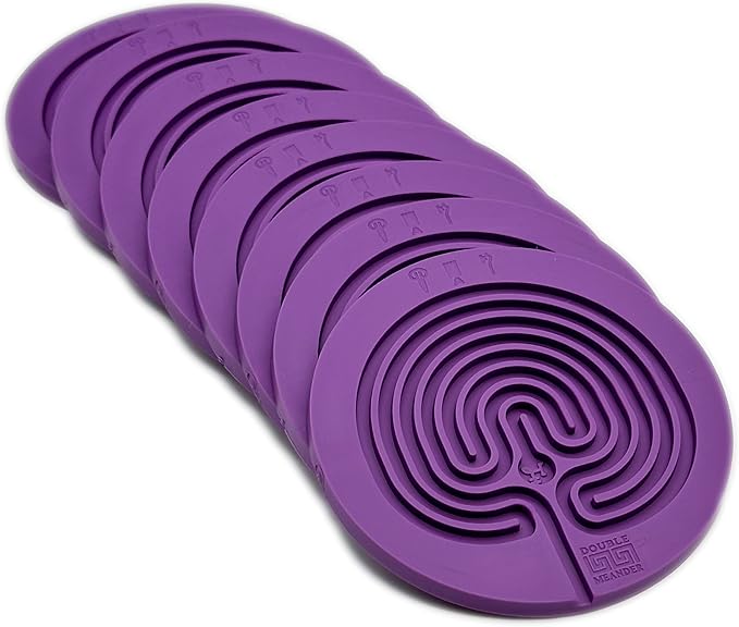 Classic Labyrinth Purple Silicone Coasters - Set of 8 Non-Slip, Heat-Resistant Drink Coasters for Coffee, Tea, and Glasses - Durable, Easy to Clean, Decorative Tabletop Protection