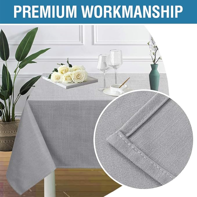 H.VERSAILTEX Linen Textured Table Cloths 60 x 120 Inch Premium Solid Tablecloth Spill-Proof Waterproof Table Cover for Dining Buffet Feature Extra Soft and Thick Fabric Wrinkle Free, Grey
