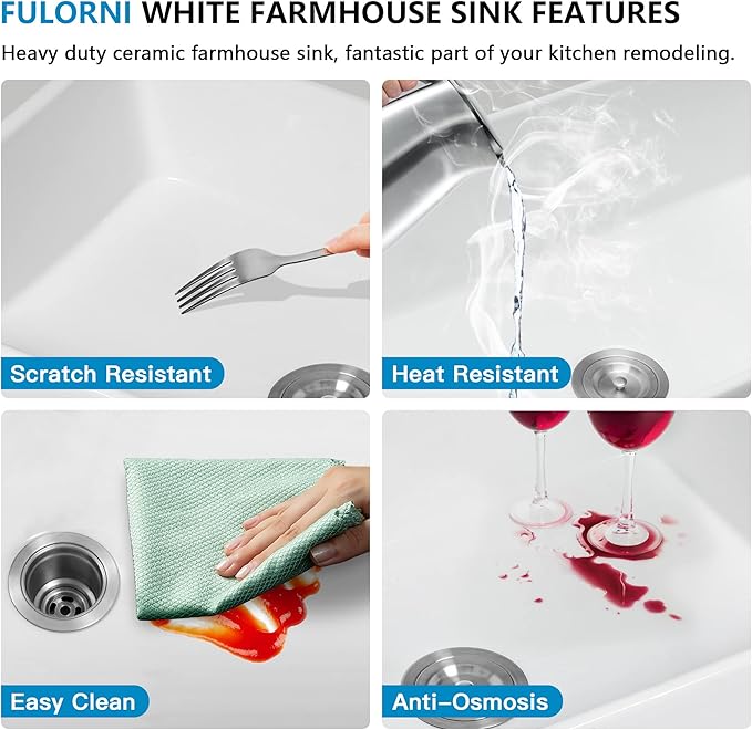36 Farm Sink White - Fulorni 36"x20" Farmhouse Kitchen Sink Flat Apron Front White Ceramic Porcelain Fireclay Deep Single Bowl Farmer Kitchen Sink Basin