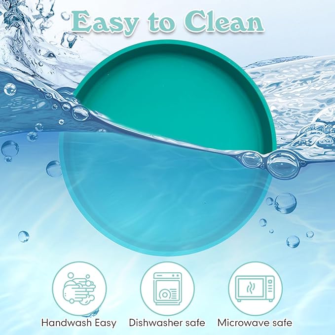 Silicone Cat Food Bowl Shallow Dishes 5.9in Wide Cats Bowls Set of 2 Kitty Plates Relief Whisker Fatigue Puppy Feeding Bowl for Dry Food and Wet Food Indoor (Round Green)