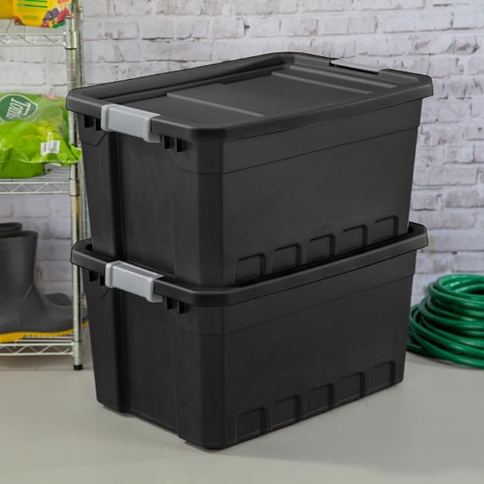 Sterilite 24-Pack Plastic Storage Bins with Lids, Stackable Containers, 19 Gallon, Black