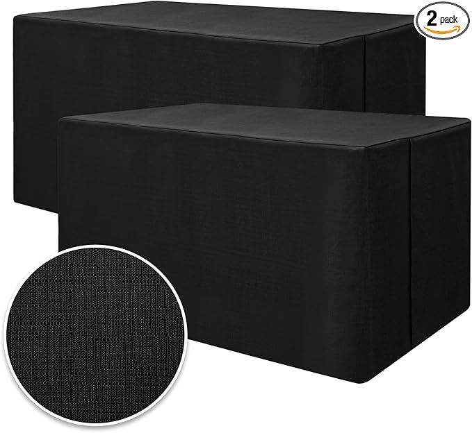 HolidayIdeas 2 Pack Fitted Table Covers Rectangle - 72 x 30 Inch - Black Linen Textured Tablecloths for 6 Foot Tables, Fabric Tableclothes for Craft Show, Trade Show, Parties, Banquet