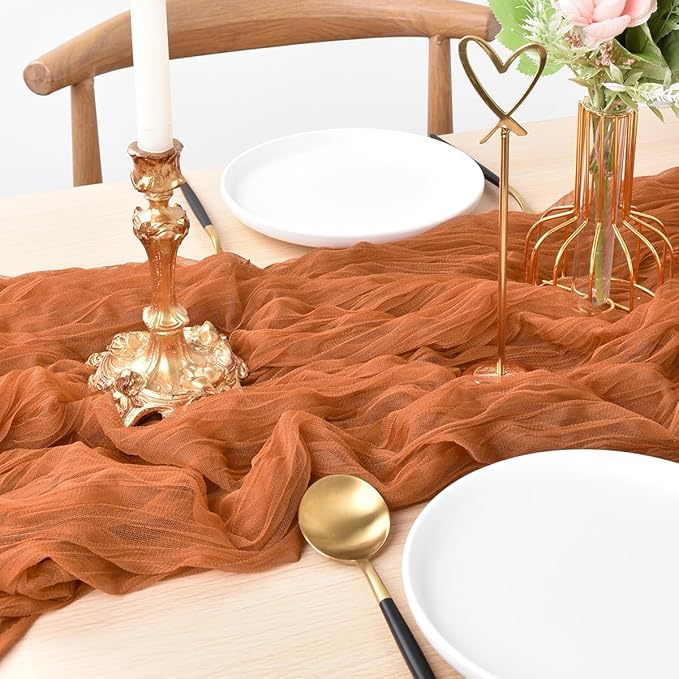 Joanlody Terracotta Cheesecloth Table Runner Spring Easter 10Ft Rustic Gauze Boho Cheese Cloth Table Runner for Wedding Bridal Baby Shower Decoration 10 Pack