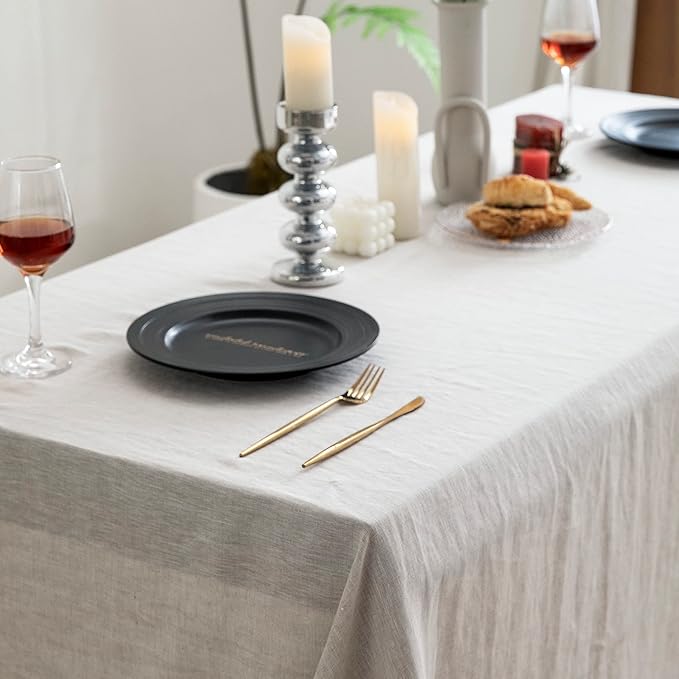 EVERLY Pure Linen Hemstitch Tablecloth,100% Stonewashed French Linen tablecloths for Kitchen Dining Rectangle Tables,60x132Inch Machine Washable Christmas Thanksgiving Organic Tablecloth-Natural Linen