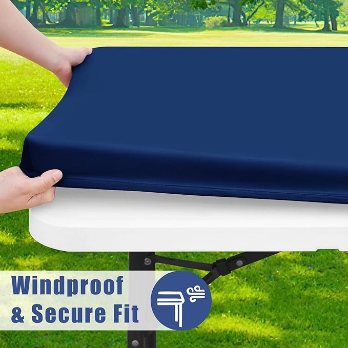 Spandex 4 Foot Rectangle Table Cloth 2 Pack, Elastic Fitted Tablecloths for Picnic, Stretch Washable Patio Table Cover for Outdoor, Camping, Banquet and Parties (Navy, 30"x48")