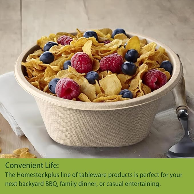 Homestockplus 32 Oz Deep Disposable Bowl, Paper Bowls Disposable Heavy Duty Compostable Bowls, Eco-friendly Sugarcane Bagasse Biodegradable Bowl for Soup, Salad, Dessert [50 Pack]