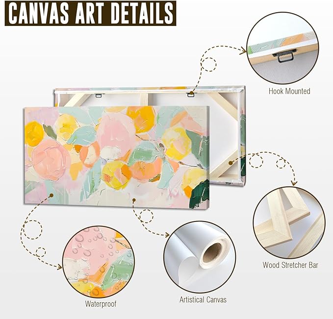 ADJUVANT Wall Art Impressionist Colorful Floral 48"L x 24"W, Bright Blooms With Pastel Leaves Canvas Painting Lively Petals Artwork Prints Floral Wall Decor for Living Room Bedroom Dining Room Home Office