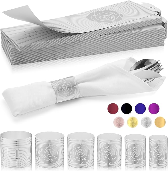Christmas Napkin Rings Set of 200, 2 Colors in 1, Reusable Adjustable Napkin Bands for Holiday Parties, Wedding, Thanksgiving Table Decor, Waterproof Tear-Proof (Silver) Great Gift Idea