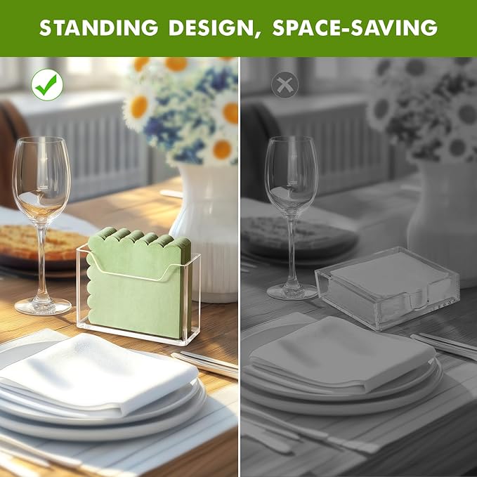 Acrylic Cocktail Napkin Holder for Table, for 5 x 5 Inches Napkin, Modern Vertical Napkin Holder for Kitchen, Clear Waterproof Napkins Holders for Dinner, Home, Bar