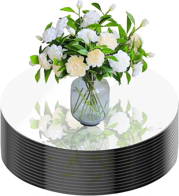 14Pack Round Mirror Plates for Centerpieces Tables, 2mm, 8inch Circle Mirror Trays Plates for Tables Mirror Centerpiece, Circle Mirror Tiles Candle Plate for Wedding Party Centerpieces Decor Crafts