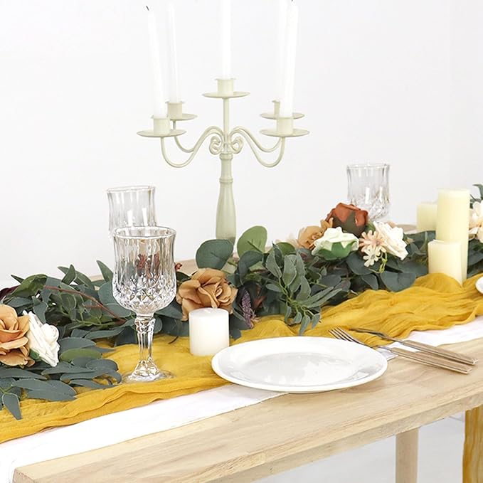 FUHSY 10 Pack 10FT Cheesecloth Table Runner Gold Gauze Fabric 35x120 Inches Farmhouse Linen Table Runner Cheese Cloths Runners for Tables Romantic Rustic Gazue Cheese Cloth Boho Decor for Wedding