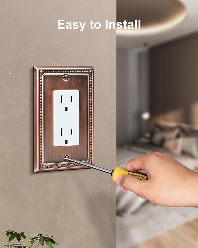 4-Pack Decorator Outlet Cover Plate, Decorative Switch Plates and Outlet Covers, Antique Copper Metal Wall Plates for Electrical Outlets, Receptacle, GFCI Outlet, Dimmer Switch