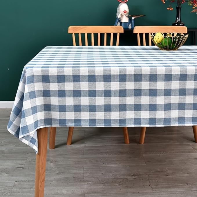 Gingham Table Cloth for Rectangle Tables Sky Blue Checkered Plaid Tablecloth Heavy Duty Cotton Blend Washable & Wrinkle Table Cover for Outdoor Kitchen Dining Picnic Camping (60x102 Inch)