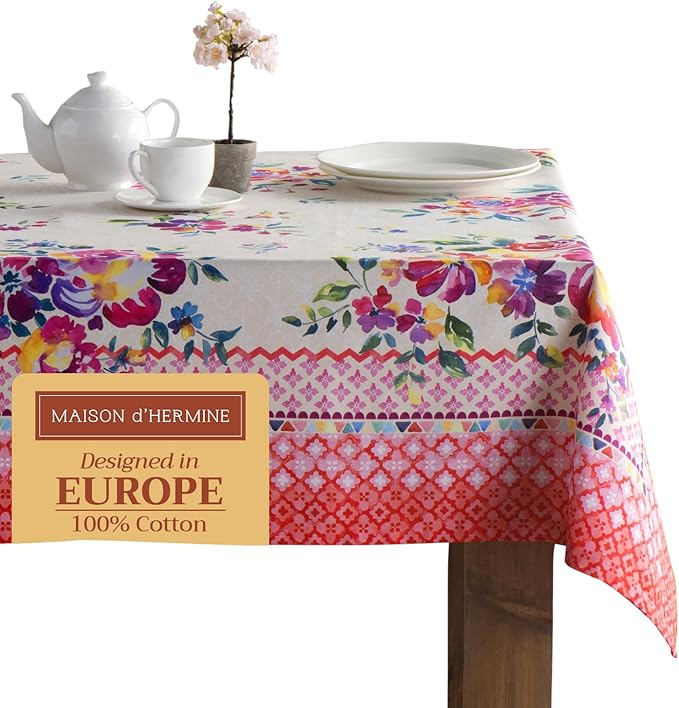 Maison d' Hermine Table Cloth Rectangle Table 100% Cotton 70 x 120 Inches Tablecloth Reusable Decorative for Dining Room Farmhouse Home Valentines Day Decorations Spring Summer - Rose Garden