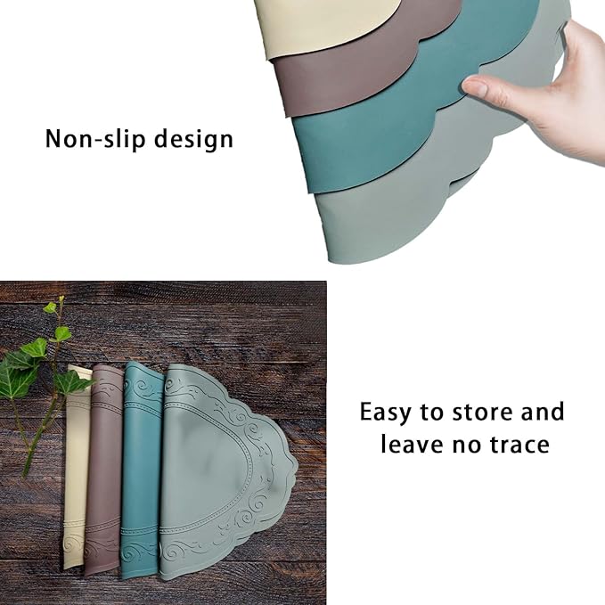 Silicone Placemat Set of 4, Oval Heat Resistant Non-Slip Mats, Waterproof Placemat, Foldable Placemats, Easy to Clean Silicone Table Mat by Siliconty(4, Cameo Brown)