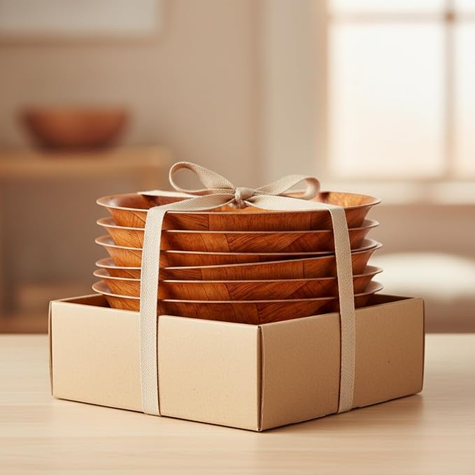 6-inch Wooden Serving Bowl, Set Of 6 | Round | Stackable | EZ To Wash | Great For Salads, Fruits, Snacks, And More [6PK]