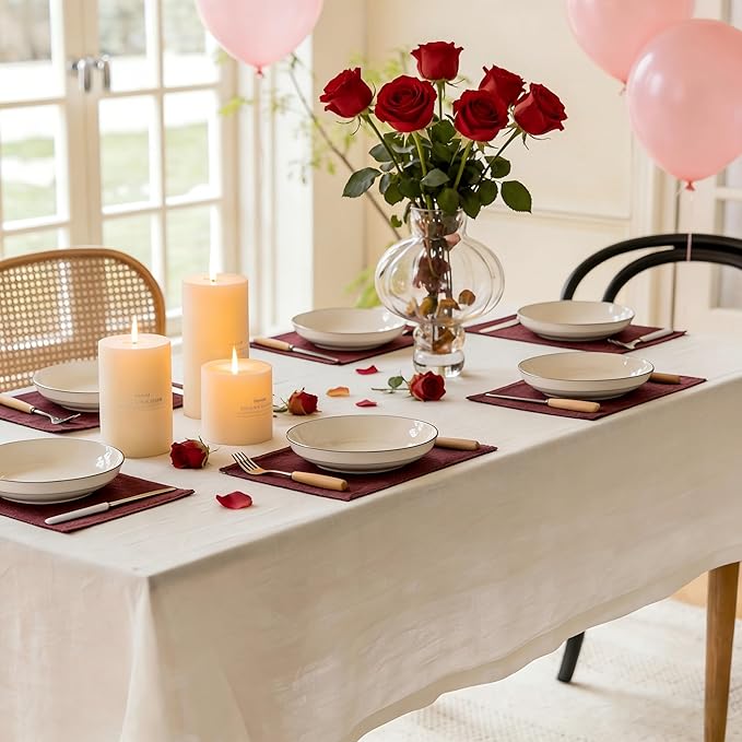 Home Brilliant Red Placemats Set of 4 Cloth Placemat for Holiday Valentine's Day Heat Resistant Dining Table Mats Kitchen Washable Place Mats, Wine Red