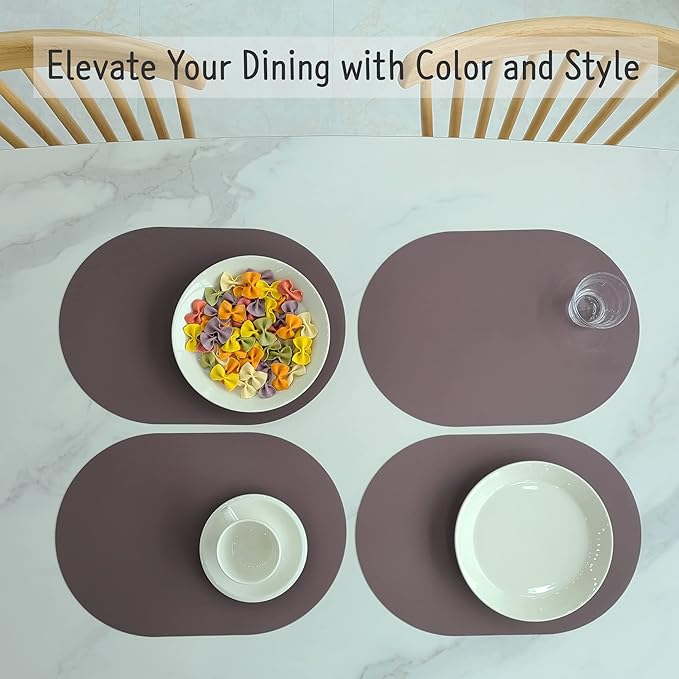 Silicone Placemats Set of 4 - Heat Resistant Washable and Wipeable Non Slip Place Mats, Waterproof Modern Dining Table Mats, Oval 16.9"x11.8"(Royal Plum)