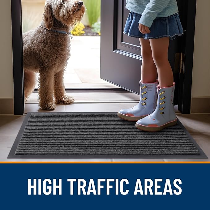 OLANLY Front Door Mat Indoor Outdoor Entrance, Waterproof Heavy Duty Doormat, Fade Resistant, Low Profile, Easy Clean Patio Porch Welcome Floor Mats for Entry, 71x23, Charcoal Grey