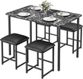 VECELO Kitchen Table and Chairs for 4, Dining Room Set with PU Chairs/Stools, Heavy-Duty Metal Frame, Faux Marble Tabletop, Space-Saving Design for Small Spaces, Easy Assembly, Veined Black
