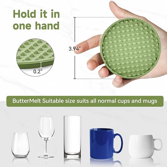 Coasters for Drinks, Silicone Coasters Set of 12 with ABS Holder, Outdoor Coaster for Coffee Table, Non-Slip Rubber Table Cup Mat Desk, Heat Resistant & Scratch-Proof (Green)