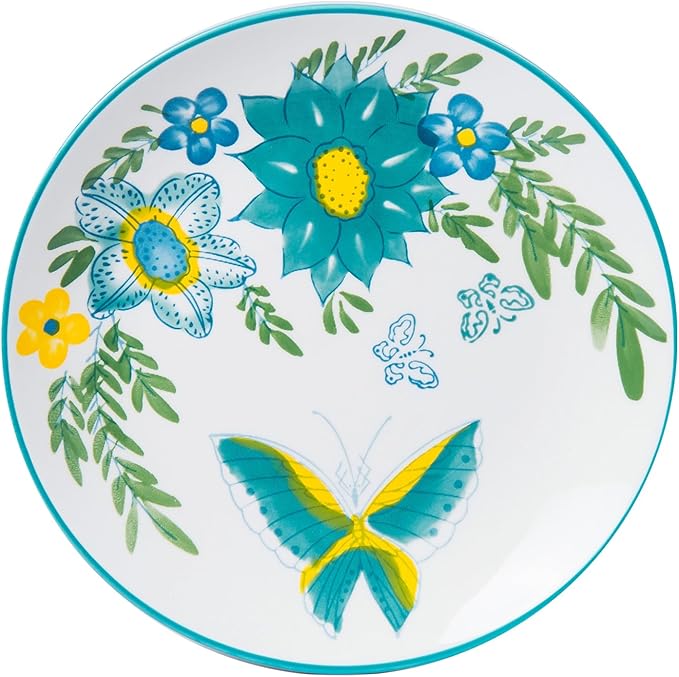 HomePop Ceramic 12-Pieces Dinnerware Sets,Dish Plates and Bowls Sets - Blue Turquoise