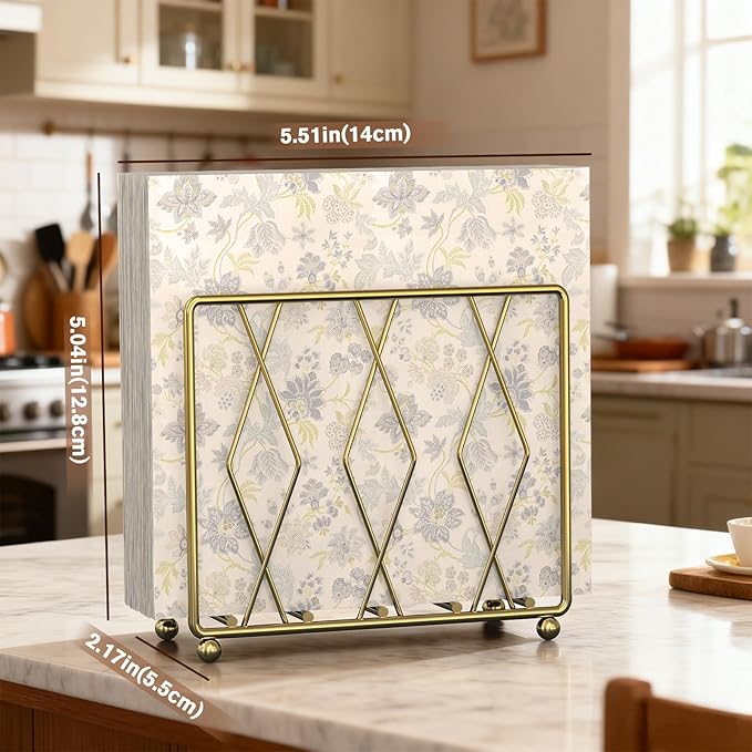 Napkin Holder for Table, 2 Pack Modern Metal Napkin Holders for Paper Napkins & Kitchen Dining & Countertops, Cocktail Upright Napkin Holder Dispenser Suitable for All Room Decors (Gold)