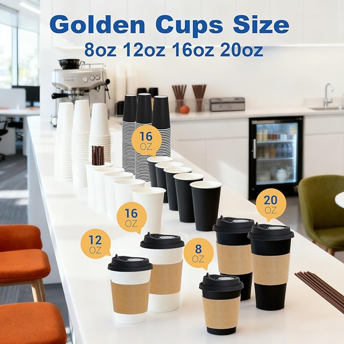 16 oz 500 Pack Coffee Cups with Lids and Sleeves, Straws, Hot Disposable To Go Travel Paper Cups Bulk for Office, Home Coffee Bar Accessories, Chocolate, Cocoa, Beverage (White)