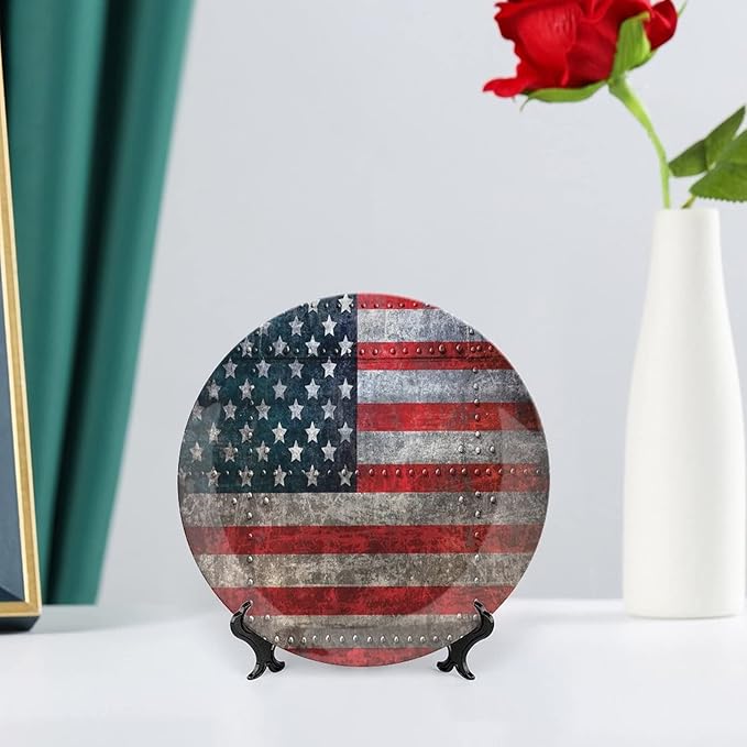 Decorative Plates, American Flag Print Ornament, US Flag Plate, 6 Inch, Kitchen Wall Decor, Multicolor