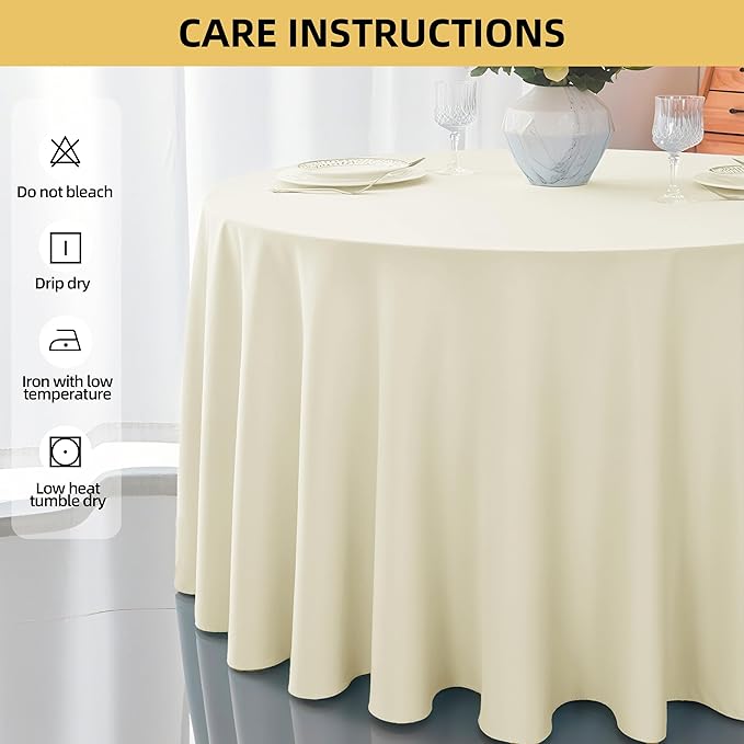 6-Pack Round 108-inch Beige Table Cloths, Solid Stain and Wrinkle Resistant Circular Tablecloth, Premium Plain Weave Polyester Fabric Table Linen Covers for Hotel, Banquet