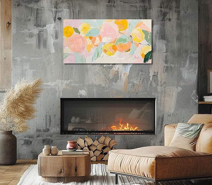 ADJUVANT Wall Art Impressionist Colorful Floral 48"L x 24"W, Bright Blooms With Pastel Leaves Canvas Painting Lively Petals Artwork Prints Floral Wall Decor for Living Room Bedroom Dining Room Home Office
