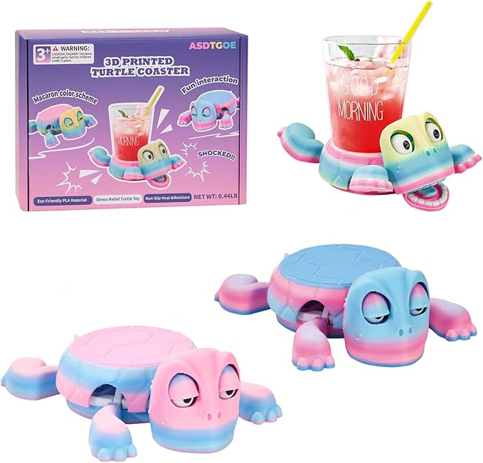 3D Printed Funny Turtle Coasters - Colorful Wacky Turtle Coaster Stress Relief Toys, Desktop Decorations for Home, Office, Party, One Piece (Elegant Iridescent)