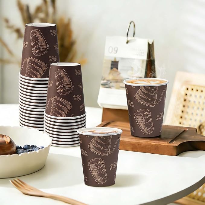 180 Pack 10 oz Disposable Paper Coffee Cups, Hot/Cold Beverage Drinking Cups, Brown Hot Coffee Cups for Party, Picnic, Travel, and Events