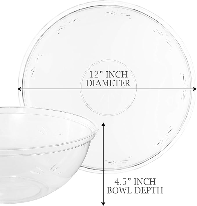 PLASTICPRO Disposable Round Serving Bowls, Party Snack or Salad Bowl, Plastic Crystal Clear Pack of 4 (X Large Bowls, 8)