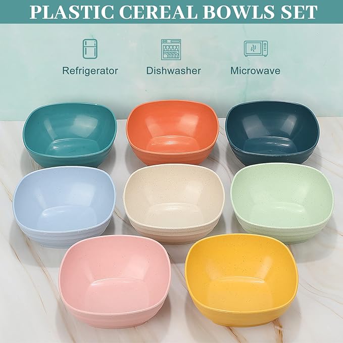 Gejoy 64 Pcs Unbreakable Cereal Reusable Wheat Straw Lightweight Bowls Microwave and Dishwasher Safe Soup Fiber Bowls for Kitchen Serving Salad Rice Snacks(Multicolor)