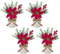 4 Pack Poinsettias Artificial Christmas Flowers, Tabletop Small Christmas Potted Flowers with Berries Pinecones Mini Christmas Tree for Table Centerpiece Home Office Garden Party Decor
