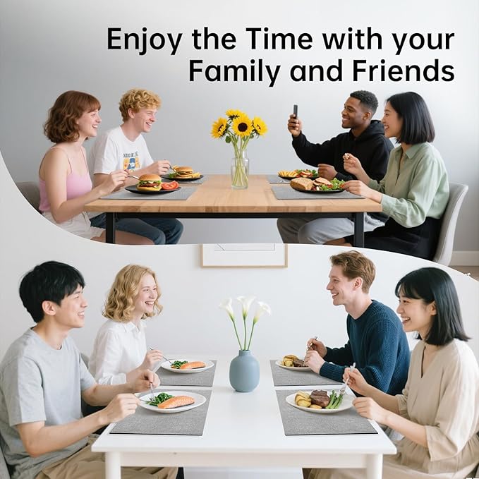 Blue Forest Placemats Set of 8, Dual-Layered Thickened Faux Linen Table Mats Heat Resistant Machine Washable Wrinkle Free Place Mats for Kitchen Dining Outdoor/Indoor (Light Grey)